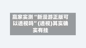 赢家实测“新漫游正版可以透视吗	”(透视)其实确实有挂-第1张图片